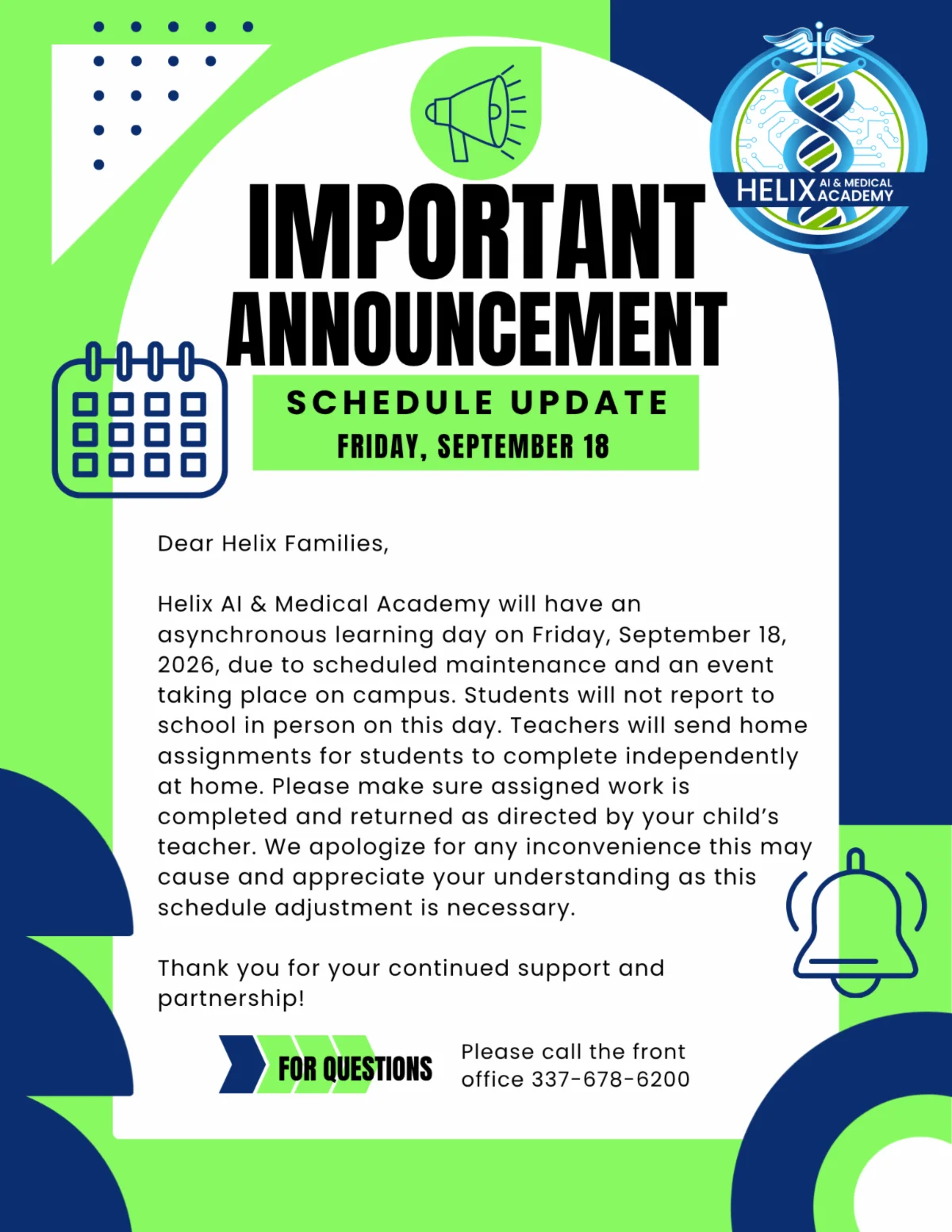 Announcement regarding Asynchronous Learning Day (No in-person classes)